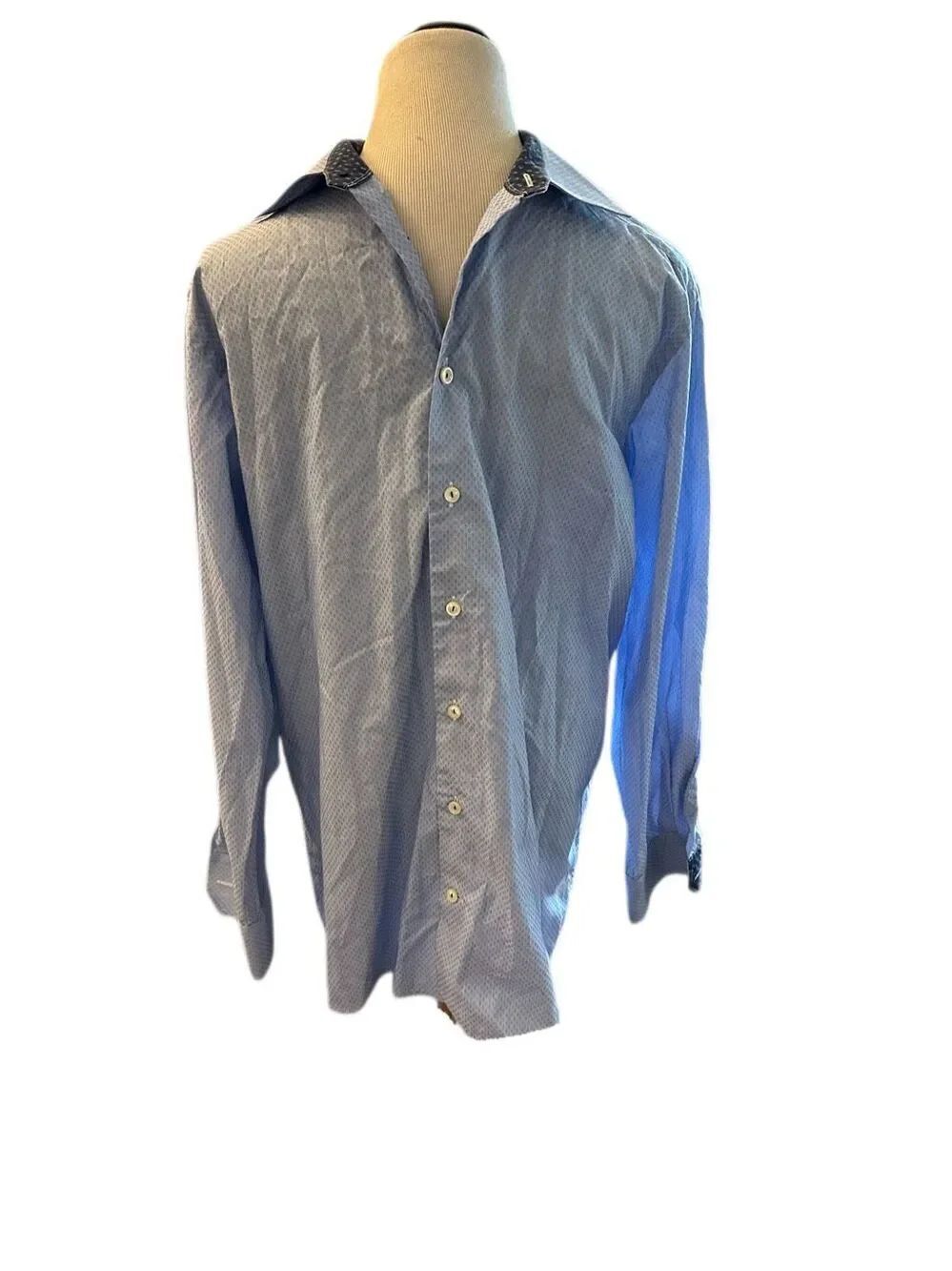 Eton Contemporary Blue Button Down Shirt With Contrasting Cuffs/Collar Sz L